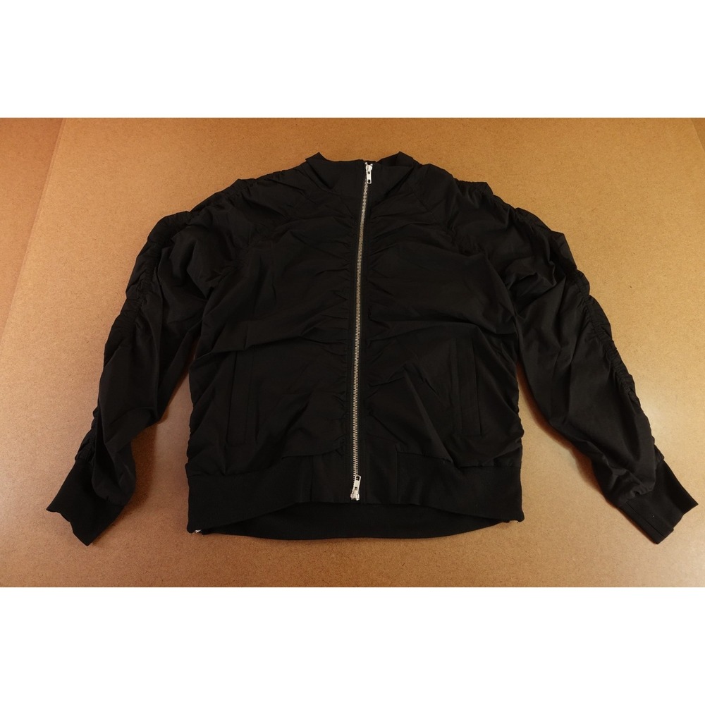 Peace of Cloth Womens Size Medium Black Ruched Dani Full Zip Bomber Jacket NWT